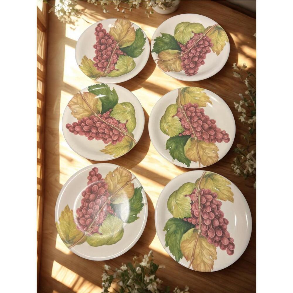 DesignPac China Vintage 2000s Grapevine Dessert Plates Set of 6, 6.5”